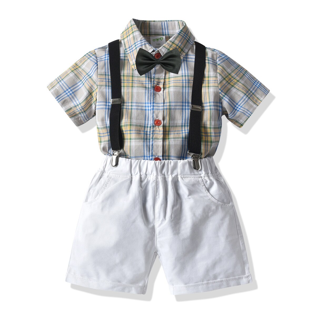 Jongen Trouwpak Jongens Plaid Korte Mouwen Bretels Shorts Gentleman Vier Stuk Kinderen Zomer Pak jongen Kleding: 6T
