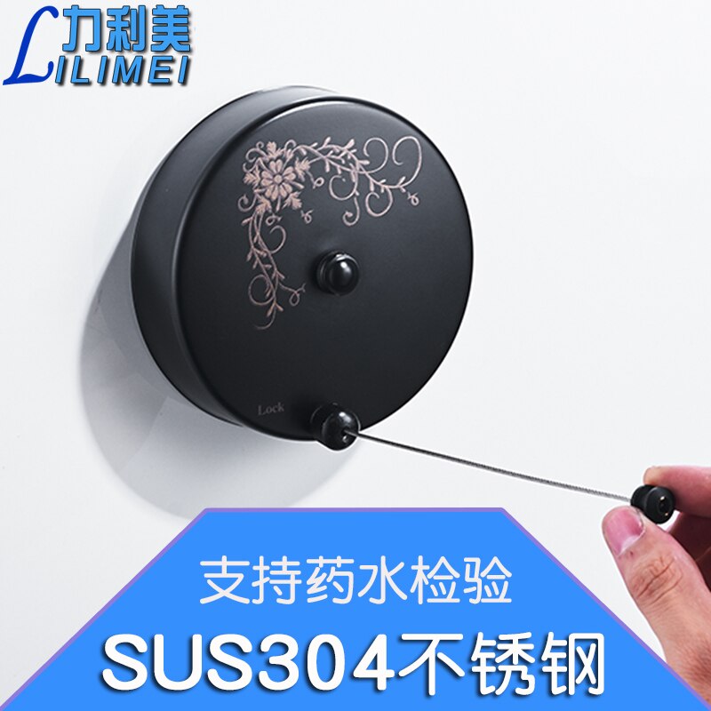 Indoor Wall Stasinless steel Hanging Stretch Clothesline Balcony Bathroom Invisible Clothes Towel Rack Retractable Line 5M: black 3.8m