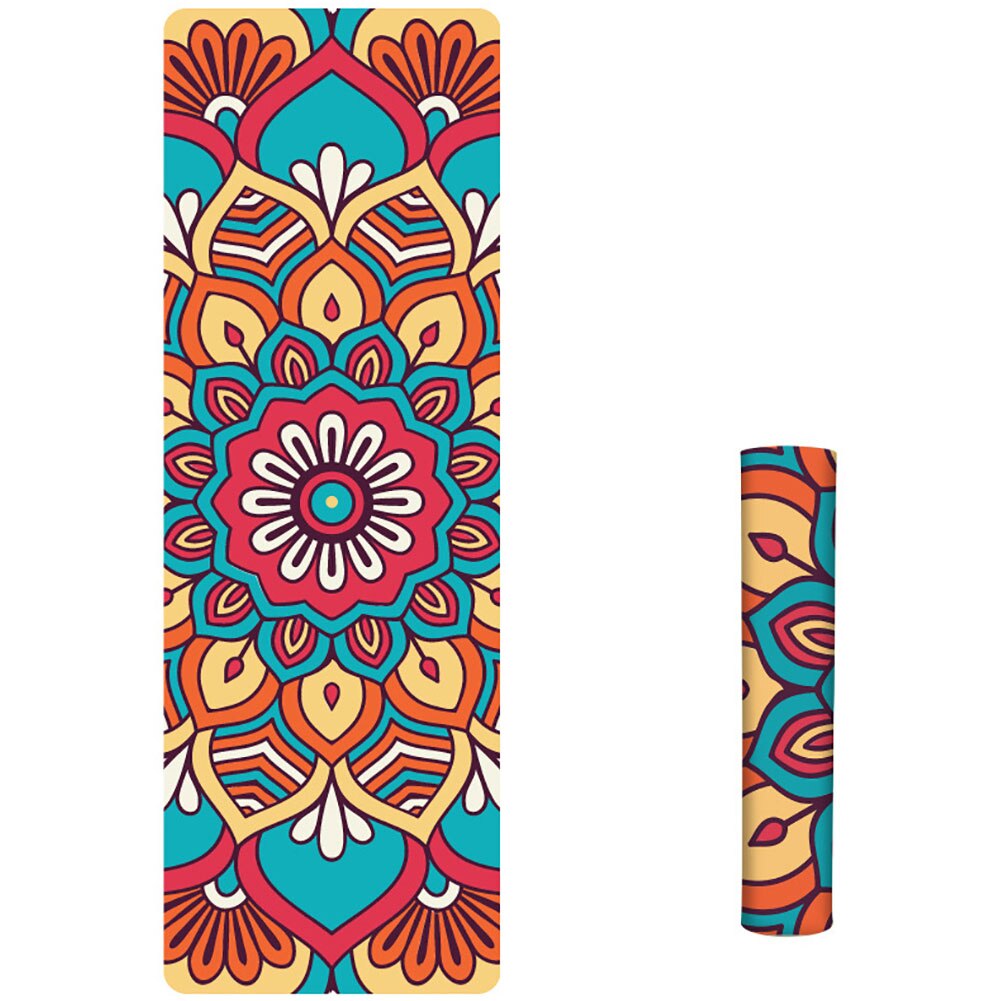 Yoga Mat - 183x61cm - 7mm Thick - TPE Non-Slip Fitness Pilates Pad: Flower