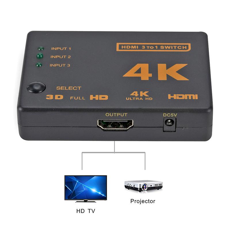 3 Port HDMI Splitter Switcher 3 In 1 Out Hub Box +Remote Auto Switch 1080P HD