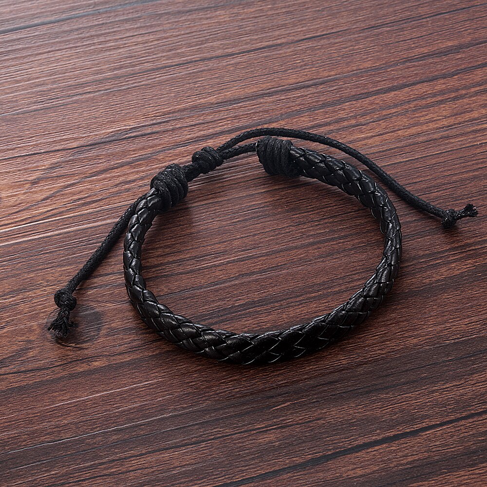 Mænd sort vævet læder enkel justerbar armbånd armbånd manchet reb armbånd smykker til kæreste
