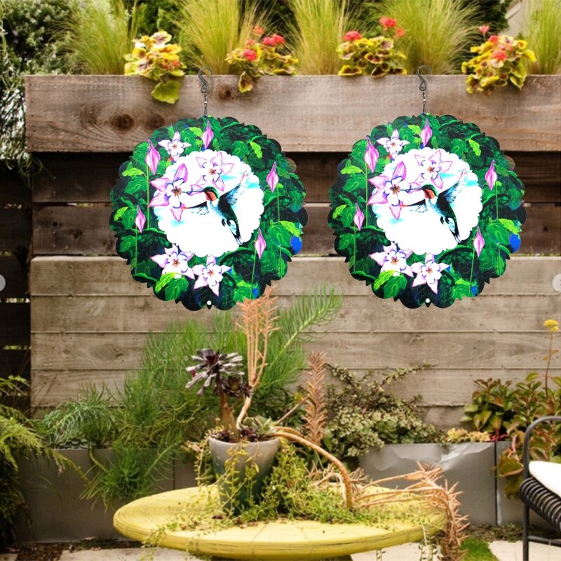 Hummingbird Wind Spinner 3D Metal Sculptures Kinetic Hanging Whirligig Windmill Patio Lawn Crafts Ornaments Yard Art Garden Dec