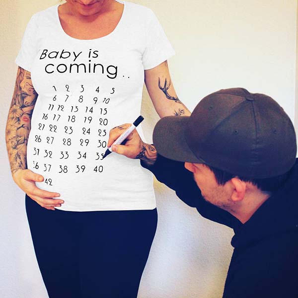 Baby kommer snart gravide kvinder t-shirt kalender skjorte mor tøj kvindelige graviditet t-shirt annonceret t-shirt: Hvid / Xxl