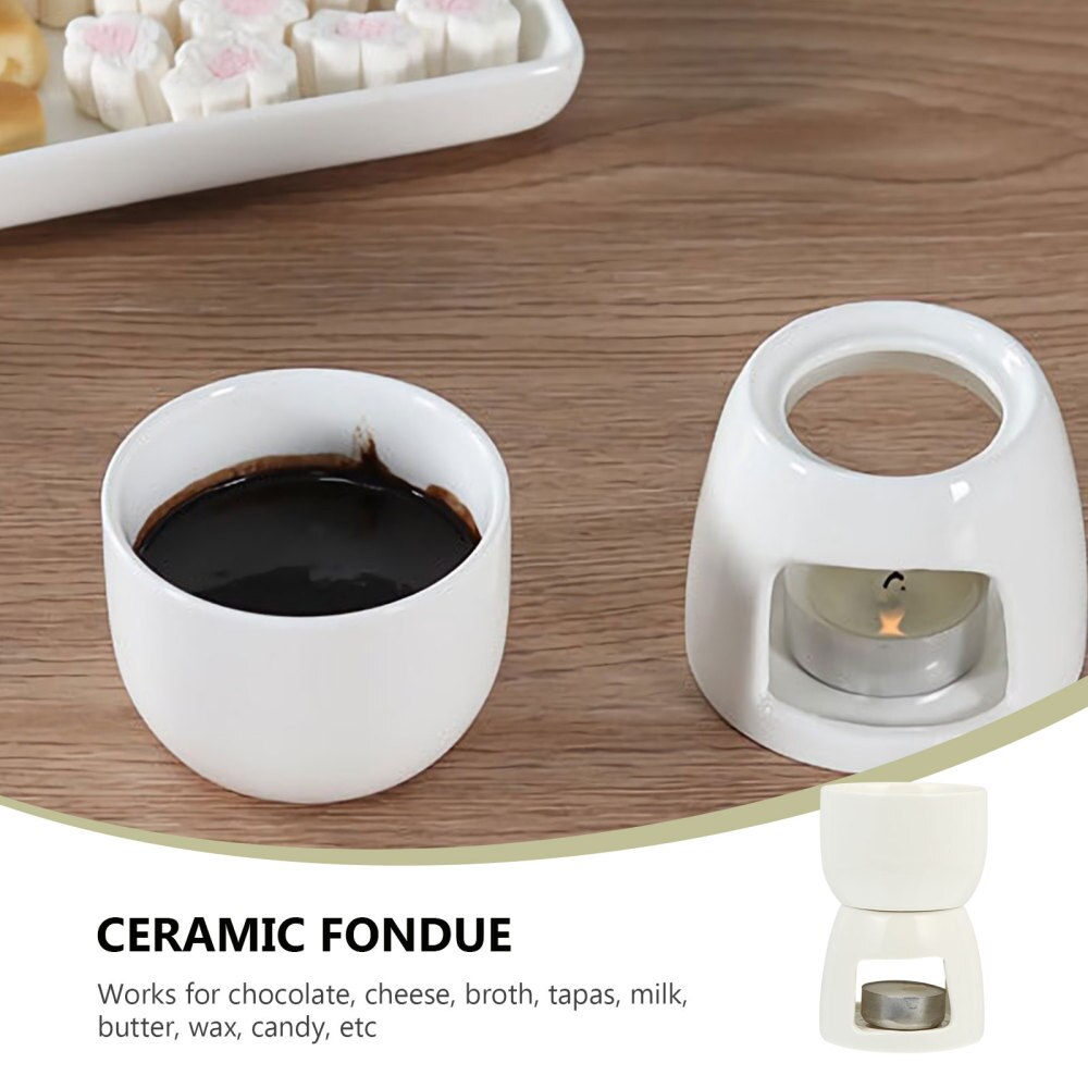 Set Fondue Au Chocolat En Céramique - 1 Caquelon, 6 Assiettes Cœur, 4 Fourchettes - Chauffage Bougie Chauffe-plat