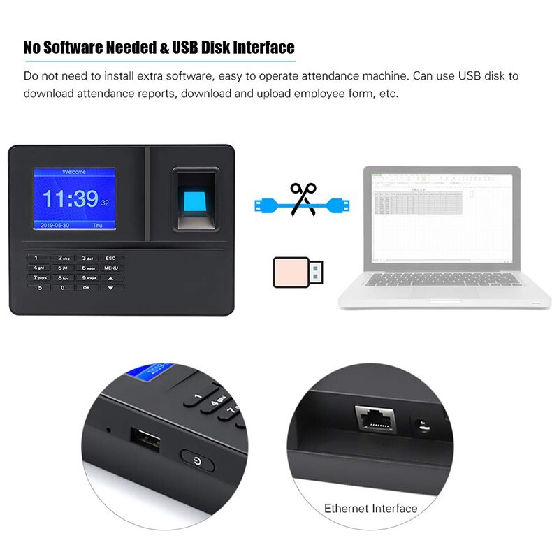 Plugue dos eua, h6 máquina de comparecimento da senha da impressão digital biológica inteligente registrador de entrada do empregado