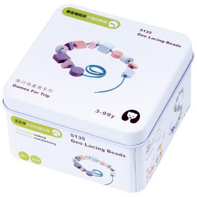 Scatola di Ferro da viaggio Per Bambini Prima Educazione Giocattolo Di Puzzle Blocchi di Costruzione di Giocattoli Giroscopio Sollievo Gioco Blocchi di Legno 3C Configurare Per I Bambini: Threading game