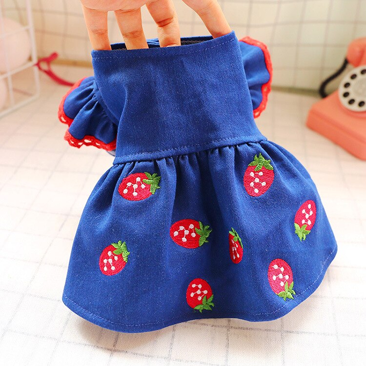 Hund Katze Kleid Weste Sommer Kleidung Erdbeere Stickerei Haustier Welpen Frühling/Sommer Kleid 5 Größen
