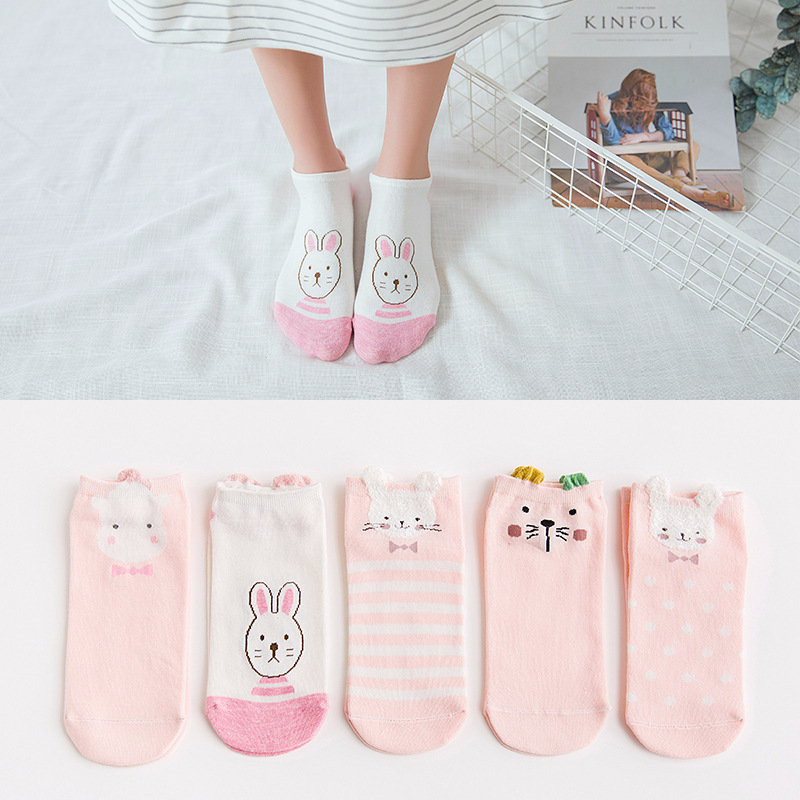 5 paar damessokken, producten met stereoscopische dierenoortjes, cartoons, vrolijke, grappige, schattige katoenen sokken