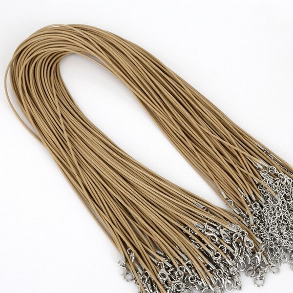 10 sztuk/partia 1.5mm skórzane łańcuchy bransoletka zawieszki charms z karabińczyk DIY komponenty do wyrobu biżuterii sznurek 45cm + 5cm: Light brown