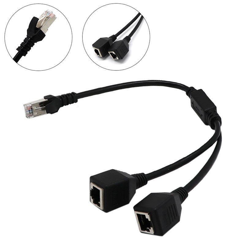 Enhanced RJ45 Ethernet Y Splitter Adapter Cable 1 to 2 Port Switch Adapter Cord for CAT 5/CAT 6 LAN Ethernet JR Deals