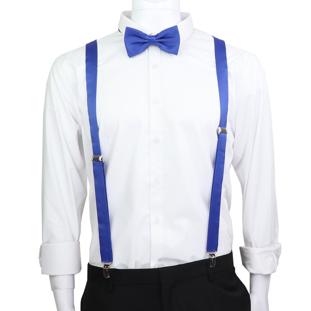 Suspensórios de couro elástico, cor sólida, conjunto de gravata borboletas ajustáveis para homens e mulheres, tiras para festa de casamento, acessórios de gravata, presente: set 17