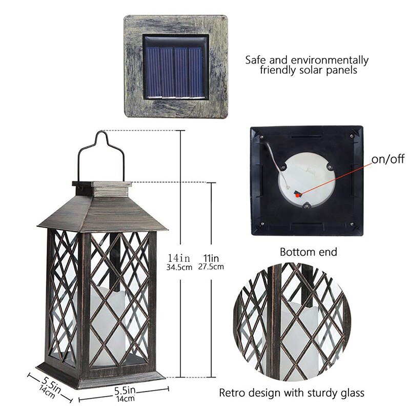 Solar lykta, utomhus trädgård hängande lykta, set  of 2,  led flimrande flamlösa ljus mission ljus för bord, utomhus, del
