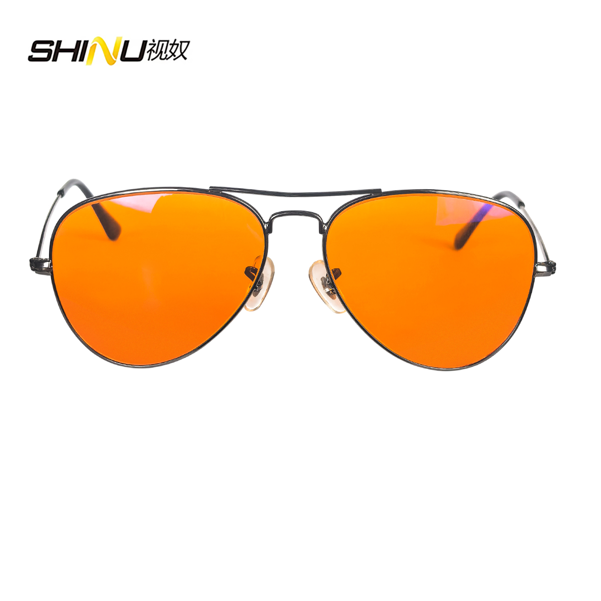 Shinu óculos anti-luz azul masculino, lentes laranja, filtro de luz azul, melhor descanso para dormir, armação de metal