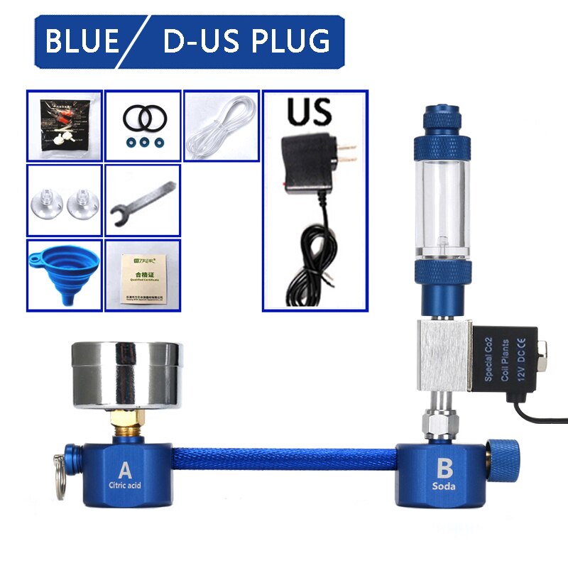Aquarium DIY CO2 generator,withsolenoid valve Bubble Counter Diffuser Reaction System kit for Aquatic plant Growth CO2 Equipmenr: Blue-D-US plug