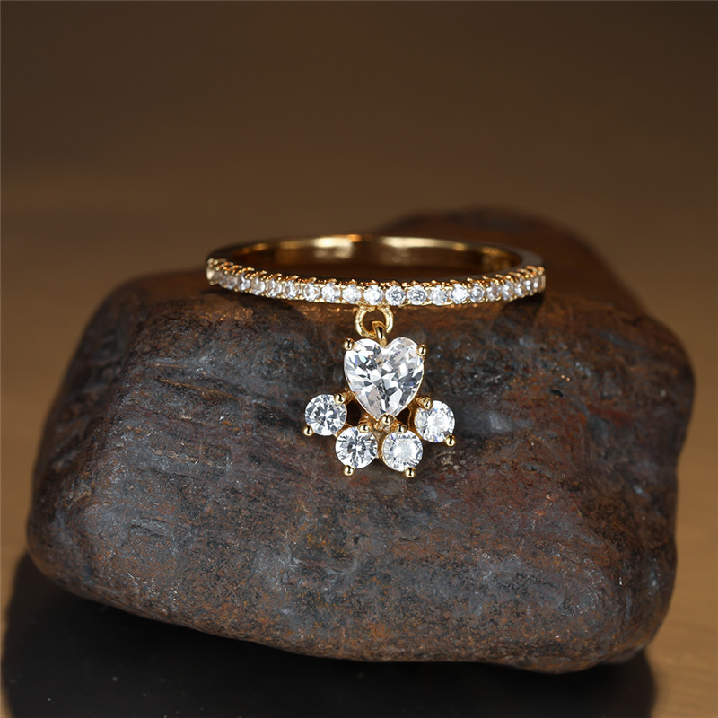Bague patte de chien en Zircon blanc, pendentif patte de chat mignon, anneau en pierre de cœur d&#39;amour, Vintage, couleur or argent, empreintes d&#39;animaux pour femmes