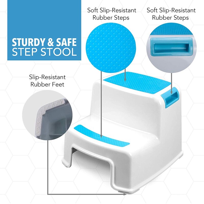 2 Pack deux étapes enfants étape tabourets enfant en bas âge étapes de sécurité pour salle de bain cuisine et toilette pot formation pieds antidérapants