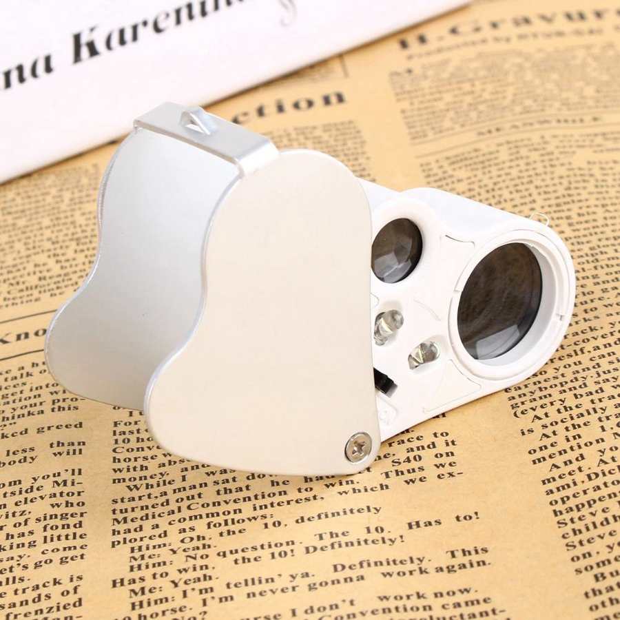 30X 60X Magnifying Loupe Jewelry Jewelers Pocket Magnifier 2 LED Lights
