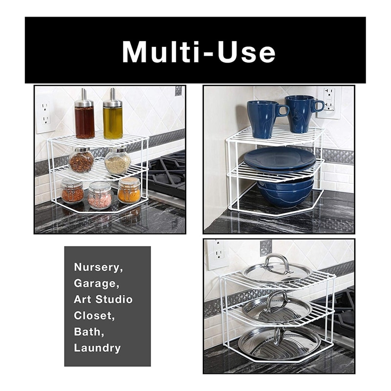 3-Tier Kitchen Corner Shelf Rack-Metal Frame-Rust Resistant Finish-Cups, Dishes, Cabinet & Pantry Organization-Kitchen (9 x 8 In