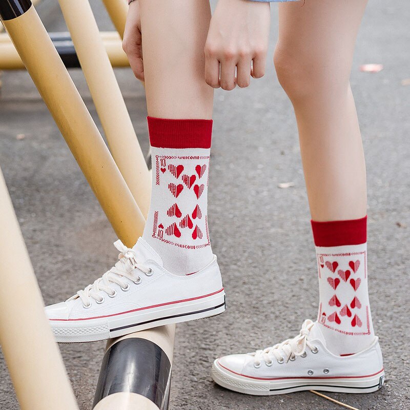 Socks Children&#39;s Tube Socks Love Jacquard Female Socks Cute Girl Cotton Socks Spring And Autumn Trend Women Socks Korean