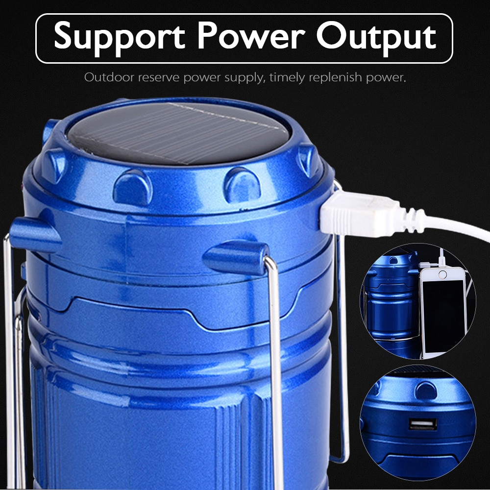Camping lampe usb genopladelig camping lys udendørs telt lys lanterne solenergi sammenklappelig lampe lommelygte nødfakkel