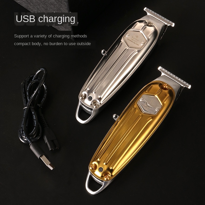 Kemei tondeuse à cheveux KM-1973 sans fil USB rechargeable tondeuse à cheveux tête d'huile coupe de cheveux machine sculpture ligne corps en métal