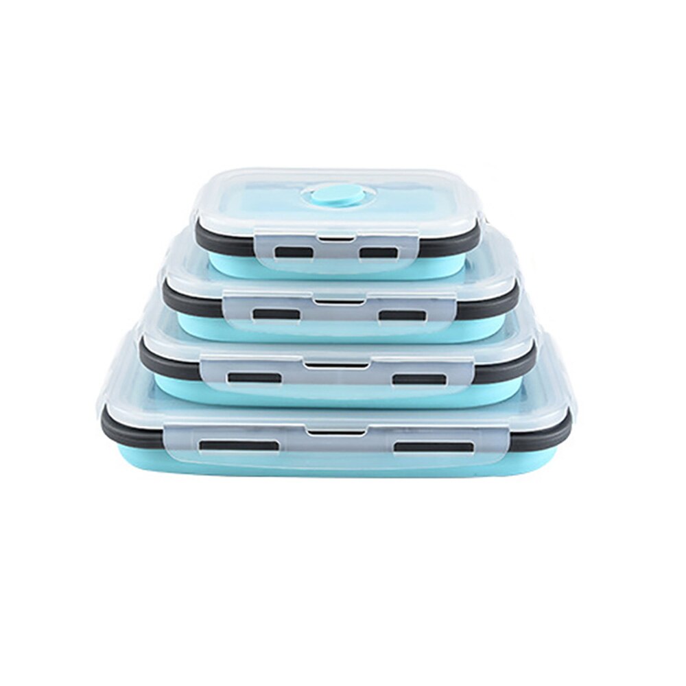 Siliconen Lunch Box Set Bento Voedsel Prep Opvouwbare Magnetron Diner Opslag Containers Houden Verse: blue(4pcs)