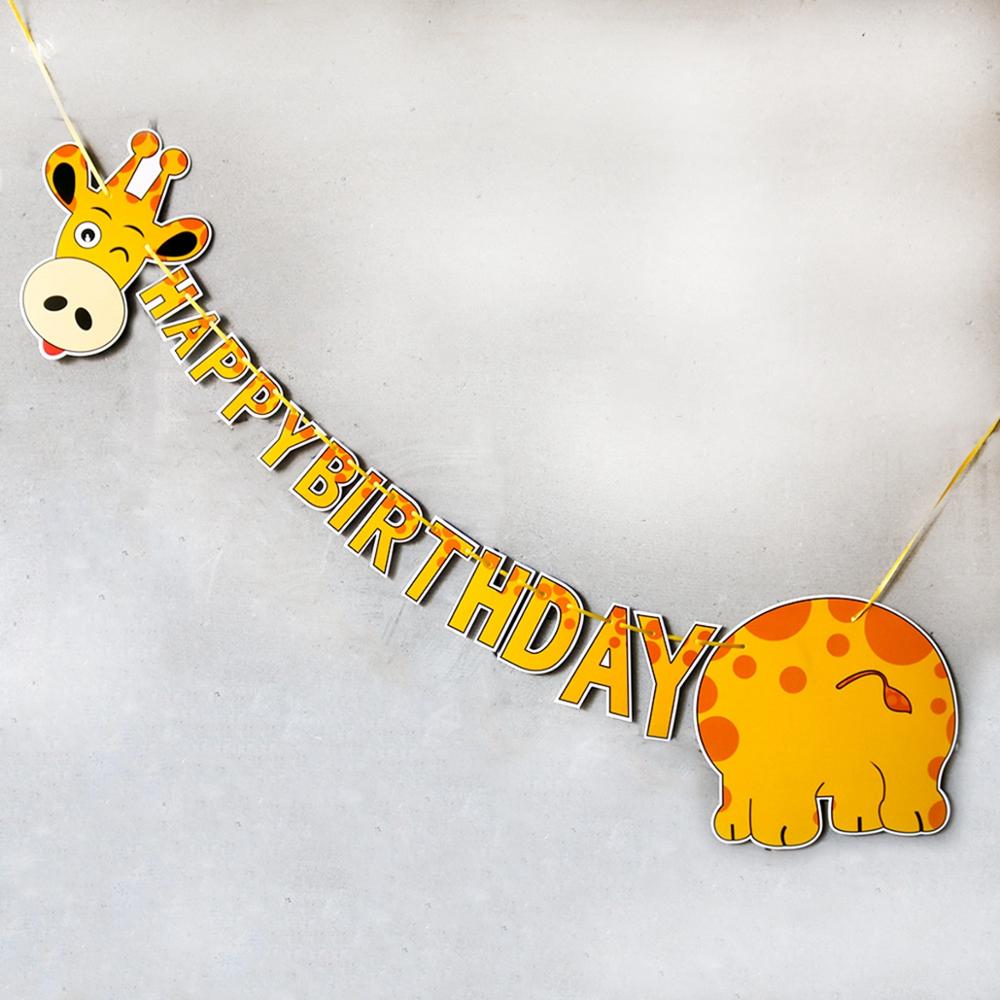 Jungle Safari Fête D'anniversaire Bannière Dessin Animé Vache Girafe Cochon Guirlande Drapeau Un 1st Anniversaire Fournitures Animaux Des Bois Décor de Fête