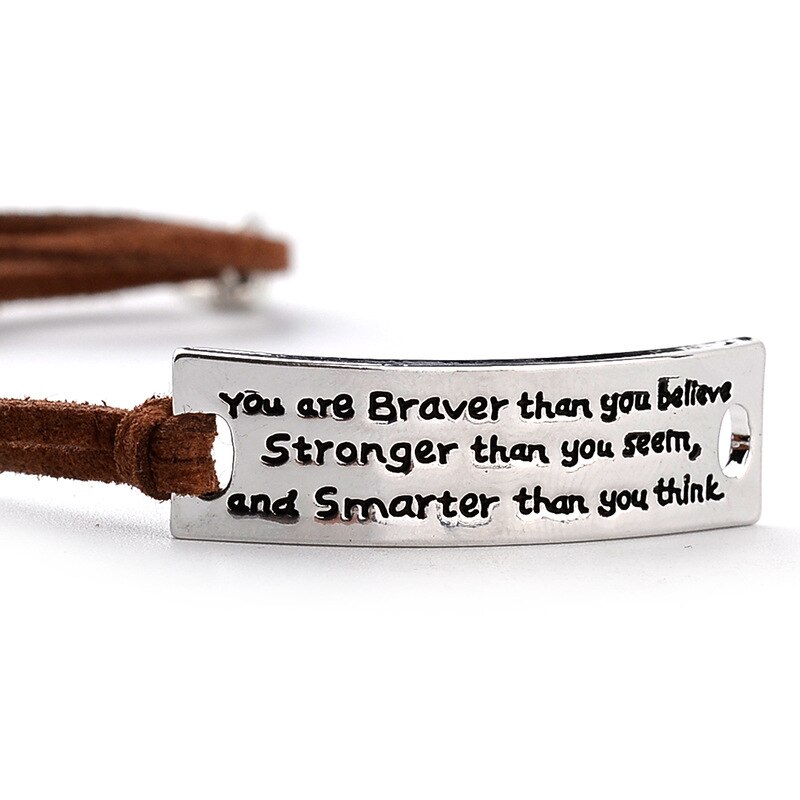 Rinhoo "vous êtes plus courageux que vous ne le croyez plus fort que vous semblez" Bracelet en cuir inspirant bijoux de Bracelets hommes