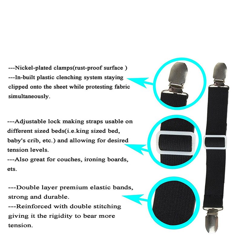 4 stuks Verstelbare Elastische Matrashoes Hoek Houder Clip Bed Sheet Fasteners Bandjes Grijpers Jarretel Koord Haak Loop Sluitingen