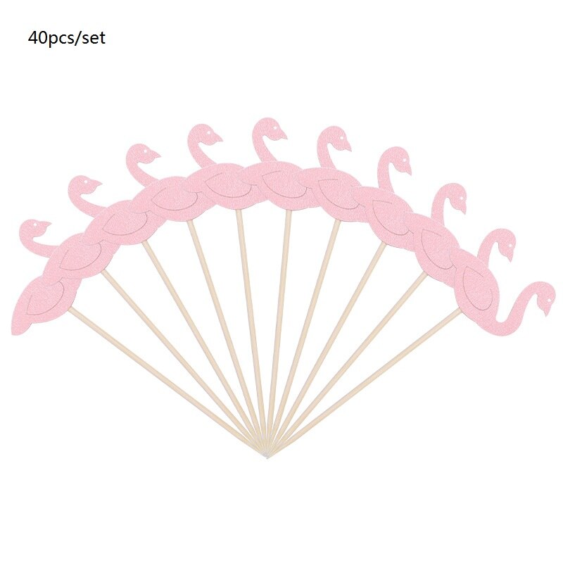 40 stk hawaii 3d flamingo kage topper kage picks dekoration forsyninger cupcake toppers bryllup tropisk sommer fest dekoration: 40 stk lyserød
