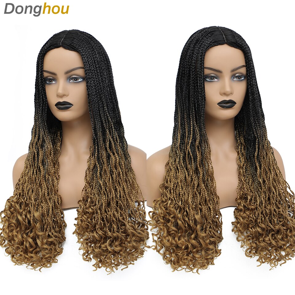 26 Pouces Tressé Perruques Longue Boîte Tresse Perruque Avec Ondulé Fin Perruque Tresse Africaine Natte Collée Faux Cuir Chevelu Résistant À La Chaleur Tresses Perruque