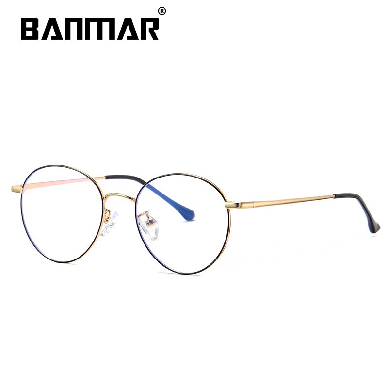 BANMAR Computer Round Frame Glasses Women Rays Radiation Gaming Eyewear Frames Metal Unisex Anti Blue Light Glasses Men Optical: BLACK GOLD