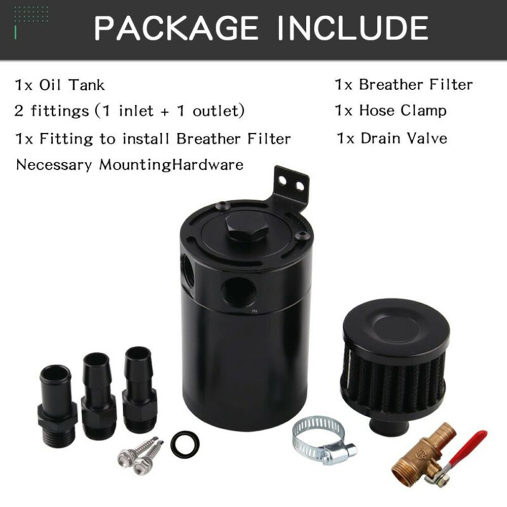 Oil Catch Can Tank 2-Port Baffled Reservoir With Drain Valve Breather Universal Replace Car Anto Accessories