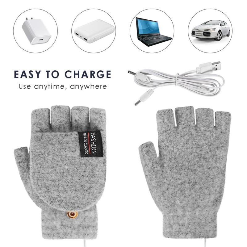 Usb Verwarming Clamshell Handschoenen Winter Warm Dubbelzijdig Verwarmd Half-Vinger Handschoenen Outdoor Fietsen Handschoenen