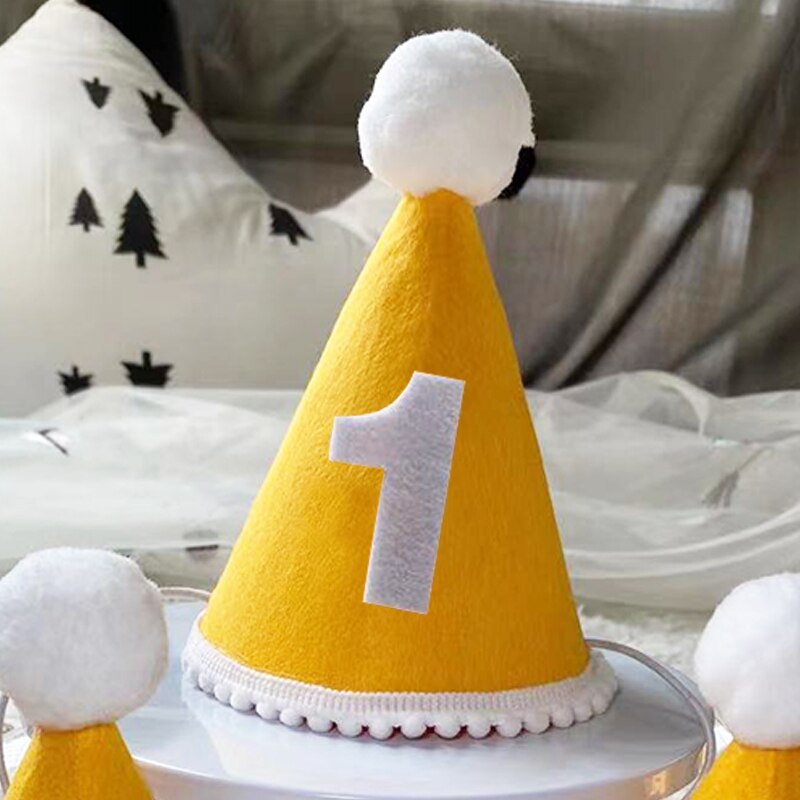Chapeau couronne d'anniversaire pour enfants, coiffe princesse Prince, décoration de fête prénatale, fournitures pour fête d'anniversaire, 1/2/3 ans: Yellow-1