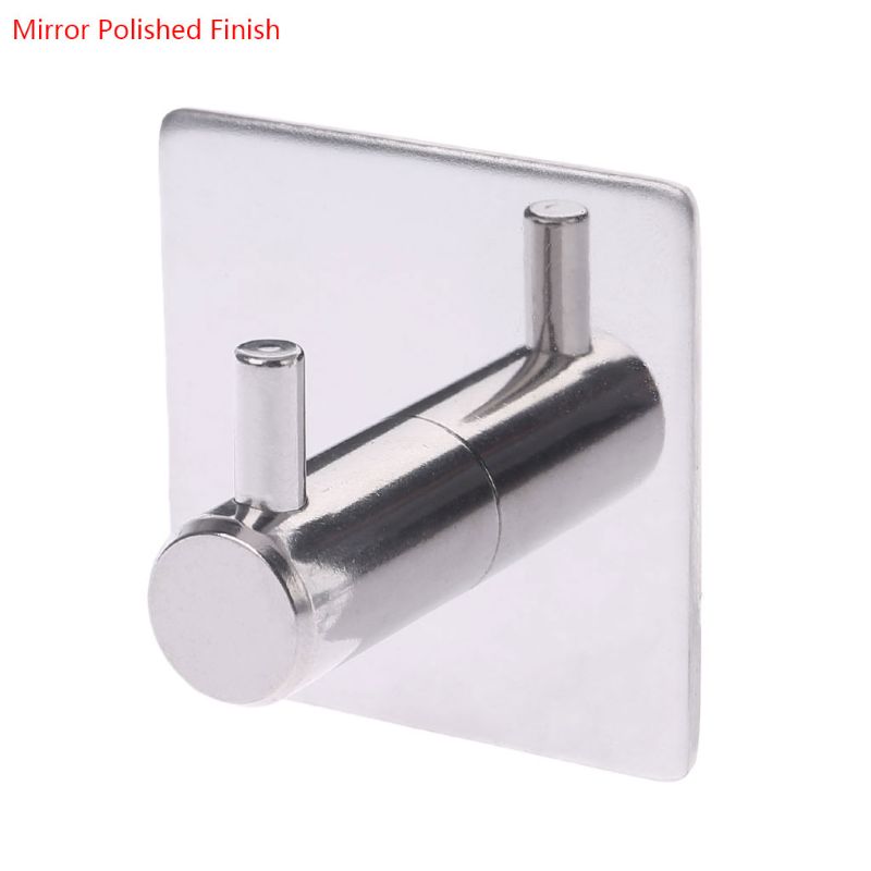 304 Stainless Steel Self Adhesive Bathroom Wall Mounted Door Holder Hook Hanger Square Mirror Polished Finish Strong Sticker Key