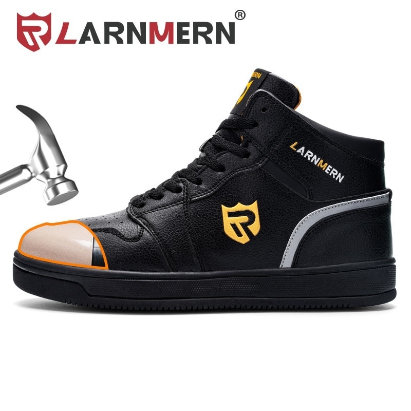 LARNMERN męskie stalowe palec u nogi ochronne buty robocze dla mężczyzn oddychające lekkie przeciwzmarszczkowe antypoślizgowe odblaskowe buty ochronne