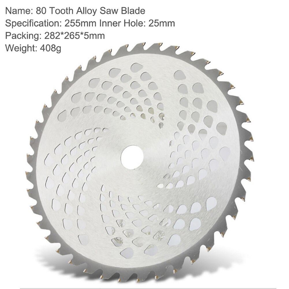 1pc 255mm 40T/60T/80T débroussailleuse lame tondeuse à gazon Cutter pour couper l'herbe arbre lame de coupe remplacement lame de scie circulaire: 80T