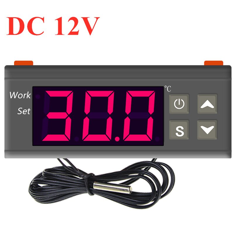 Controlador de temperatura MH1210W DC12V DC24V, termómetro de AC110-220V, termostato termorregulador-50 ~ 110 C, Sensor NTC para incubadora: DC 12V