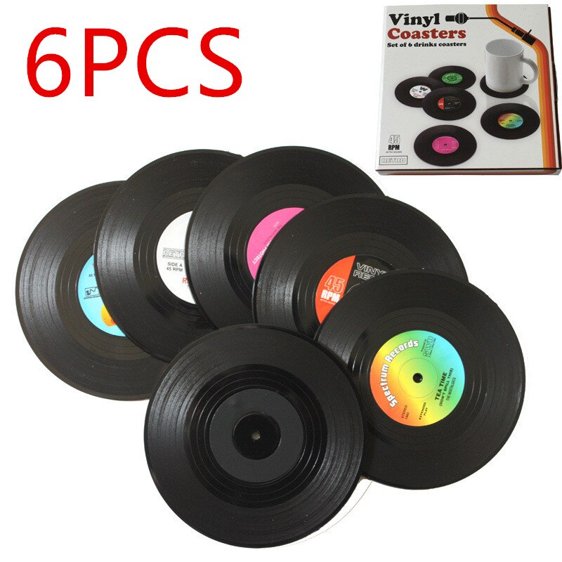 Mat Pad Table Placemat Stand for Mugs Cup Holder Coaster Heat-resistant Cup Coasters Vinyl Record Environmental Plastic: Black  6PCS