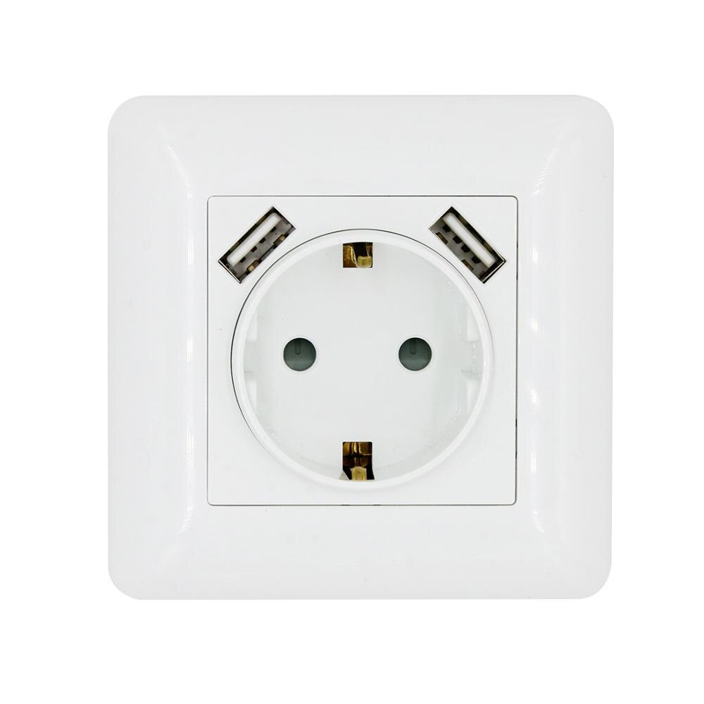 BSEED Wall Power USB Socket Grounded 16A EU Standard Electrical Outlet Dual USB Charger Port for Mobile