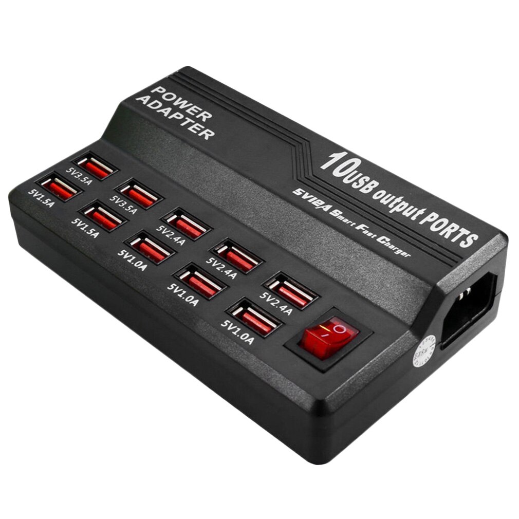 Praktische 10 -poorts usb-lader, reisadapter voor smartphone, tablet, notebook, camera, draagbare eu-stekker