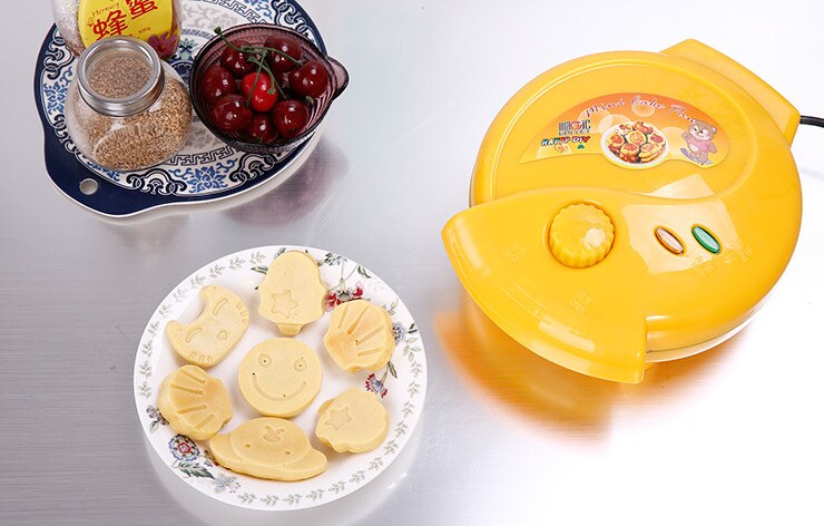 Máquina doméstica automática para hacer pasteles de dibujos animados, mini máquina de hacer pan para niños, máquina de hornear de doble cara para desayuno