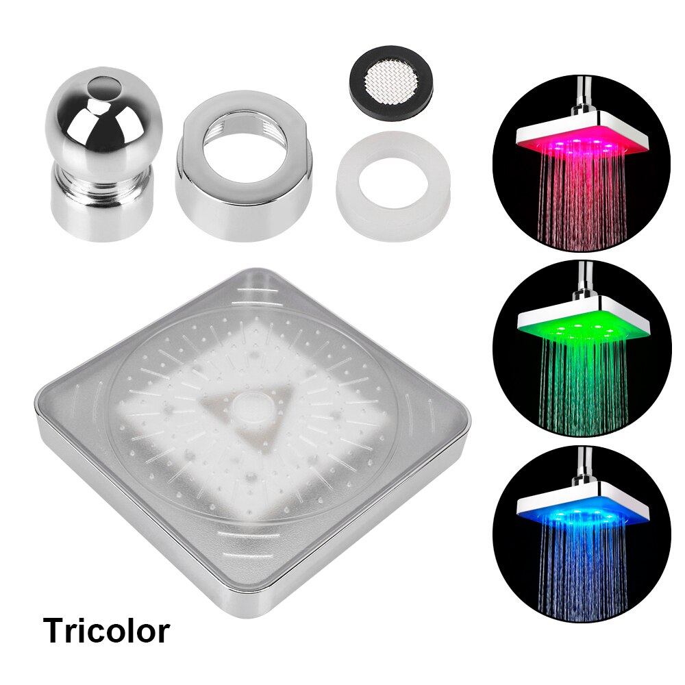 Led dusjhode regnfall topp spray firkantet fast dusjhode 7 farger gradvis skiftende 3 farger temperatursensor for bad: Firkantet 3 farger