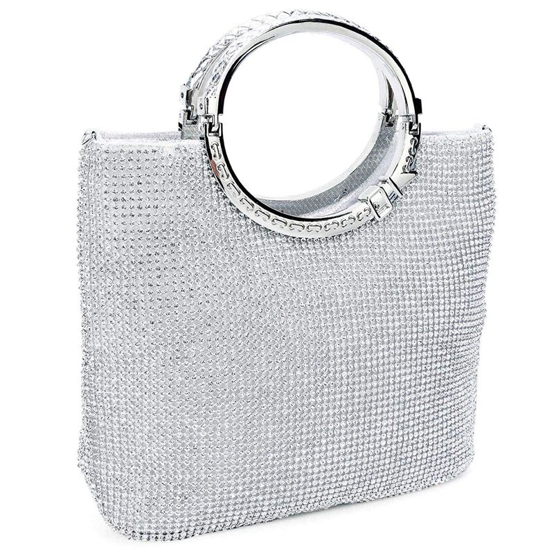 -sac à main femme strass + satin sac sacs de soirée pochette de mariage sac à main (argent): Default Title