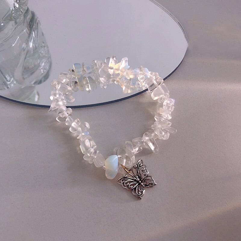 Huanzhi 2020 nova fada doce borboleta pingente irregular cristal transparente elástico corda pulseira para festa feminino jóias: Default Title