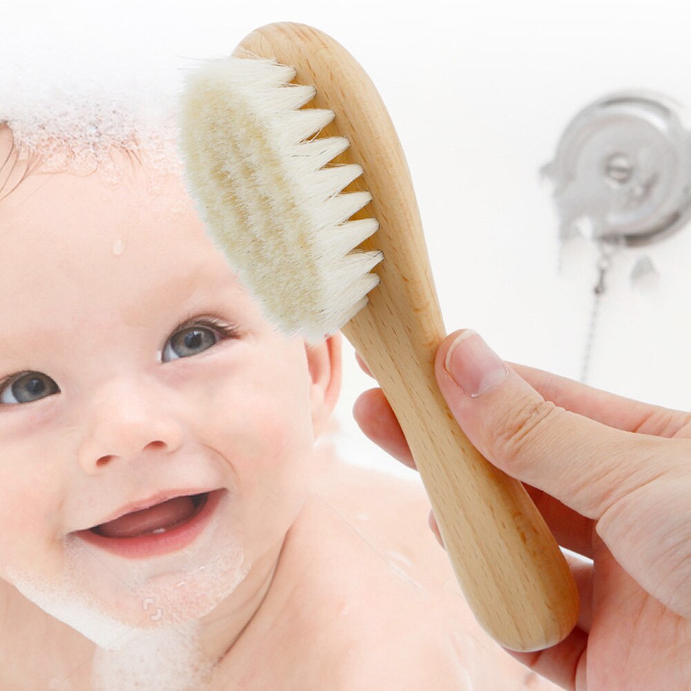 Hair Care Shower Home Easy Clean Faux Wool Cutie Comb Wood Handle Natural Bathroom Grooming Portable Baby Brush Set Soft Newborn