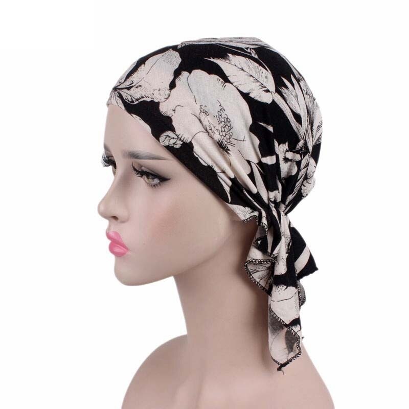 58cm kvinnor bomull hårmössor bandana halsduk färdigbunden chemo hatt mössa turban huvudbonader för cancer turbante dampatienter: Typ 1