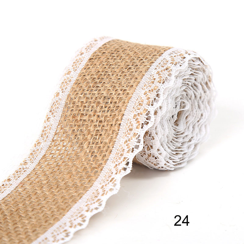 2M/Roll Natuurlijke Jute Grof Linnen Lint Wit Kant Bruiloft Verjaardag Kerst Decoratie Diy Ambachten Retro Verpakking lint