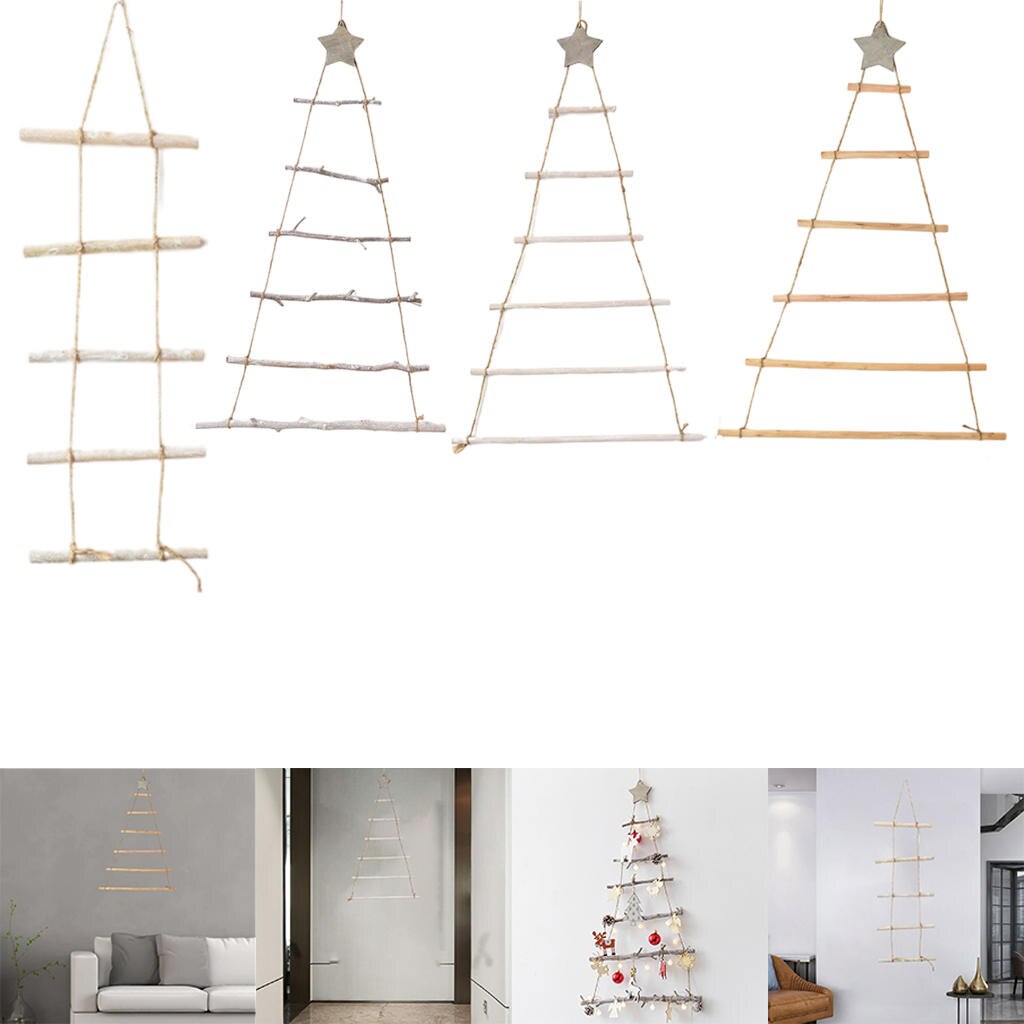 Christmas Tree Wall Hanging Crafts Branch Ladder Shabby Chic DIY Nordic Style for Festival Party Decor Ornament
